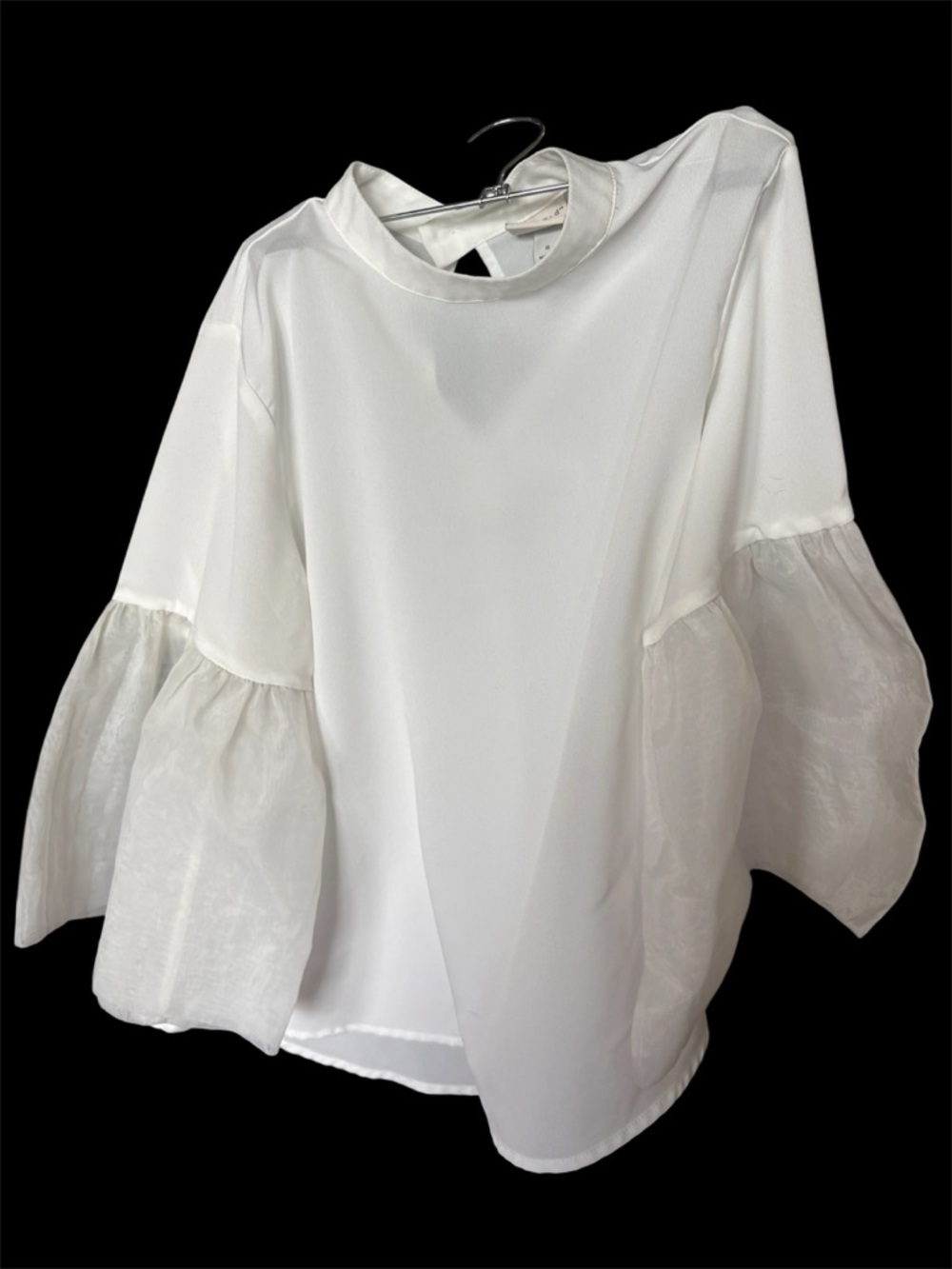 White Blouse with Sheer Bell Sleeves size small